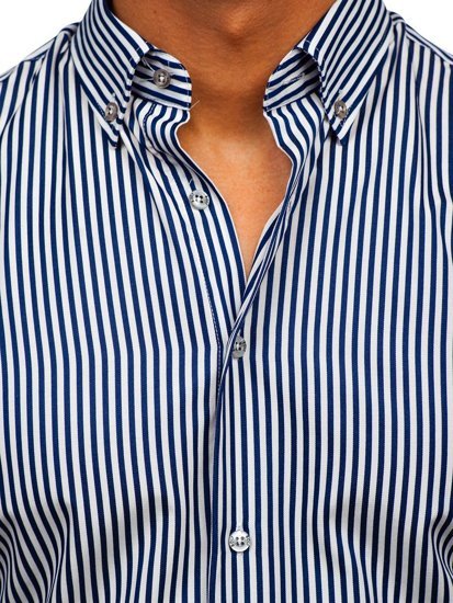 Camicia a righe a manica lunga da uomo blu Bolf 20726