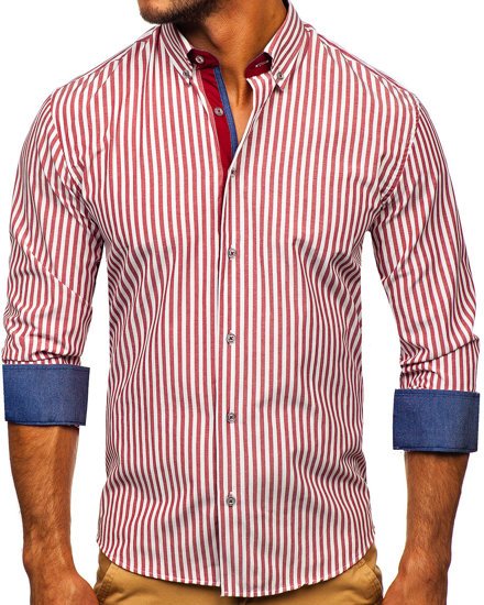 Camicia a righe a manica lunga da uomo bordò Bolf 20704