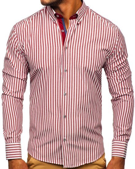 Camicia a righe a manica lunga da uomo bordò Bolf 20704