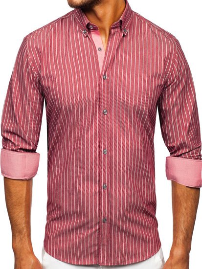 Camicia a righe a manica lunga da uomo bordò Bolf 20731-1