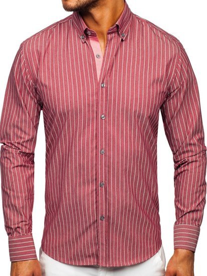 Camicia a righe a manica lunga da uomo bordò Bolf 20731-1