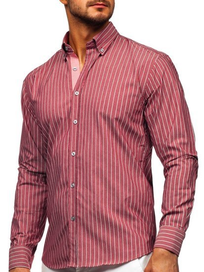 Camicia a righe a manica lunga da uomo bordò Bolf 20731-1