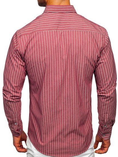 Camicia a righe a manica lunga da uomo bordò Bolf 20731-1