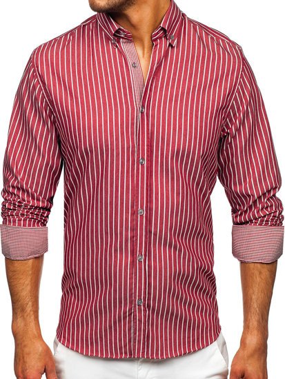 Camicia a righe a manica lunga da uomo bordò Bolf 20731