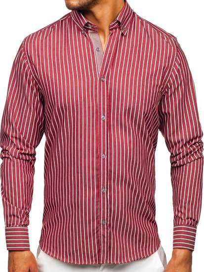 Camicia a righe a manica lunga da uomo bordò Bolf 20731