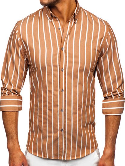 Camicia a righe a manica lunga da uomo cammello Bolf 20730