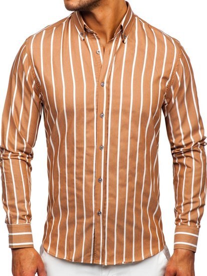 Camicia a righe a manica lunga da uomo cammello Bolf 20730