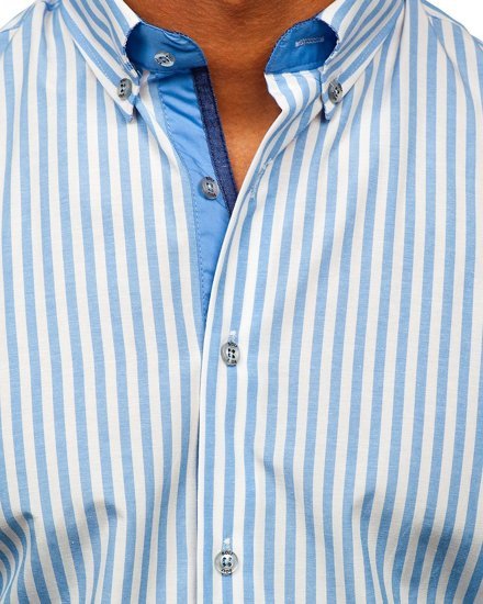 Camicia a righe a manica lunga da uomo celeste Bolf 20704