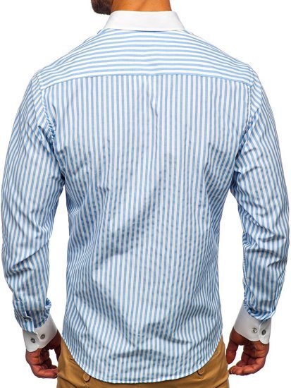 Camicia a righe a manica lunga da uomo celeste Bolf 20727