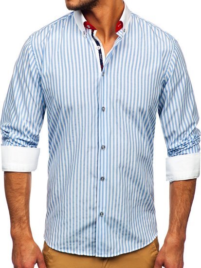 Camicia a righe a manica lunga da uomo celeste Bolf 20727