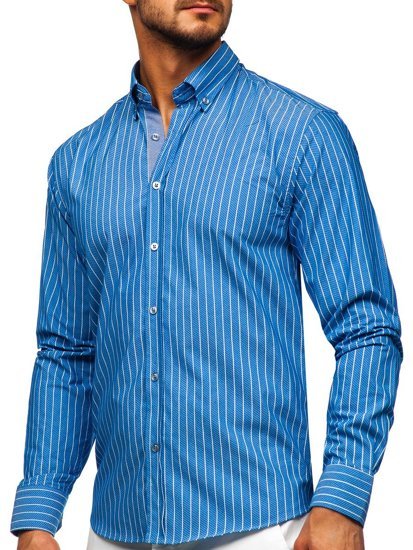 Camicia a righe a manica lunga da uomo celeste Bolf 20731-1