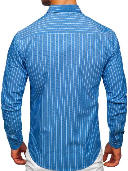 Camicia a righe a manica lunga da uomo celeste Bolf 20731-1