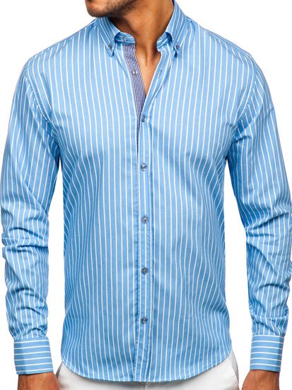 Camicia a righe a manica lunga da uomo celeste Bolf 20731