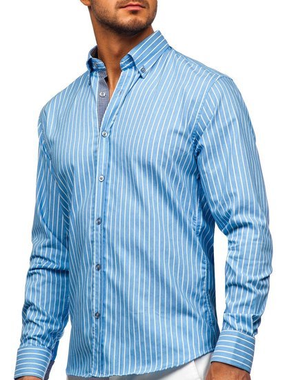 Camicia a righe a manica lunga da uomo celeste Bolf 20731