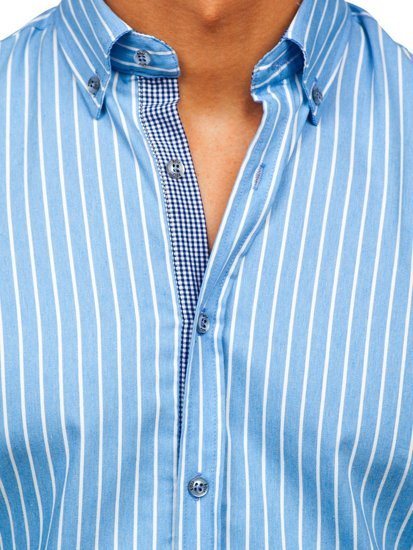 Camicia a righe a manica lunga da uomo celeste Bolf 20731