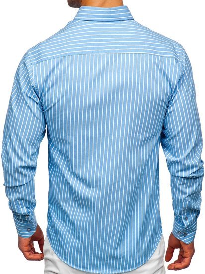 Camicia a righe a manica lunga da uomo celeste Bolf 20731