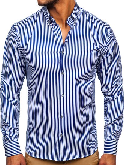 Camicia a righe a manica lunga da uomo cobalto Bolf 20726