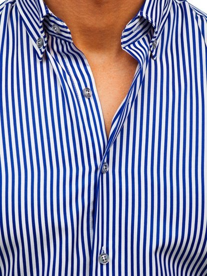 Camicia a righe a manica lunga da uomo cobalto Bolf 20726