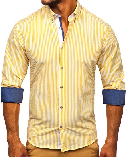 Camicia a righe a manica lunga da uomo gialla Bolf 20704