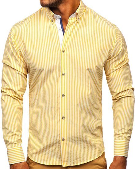 Camicia a righe a manica lunga da uomo gialla Bolf 20704