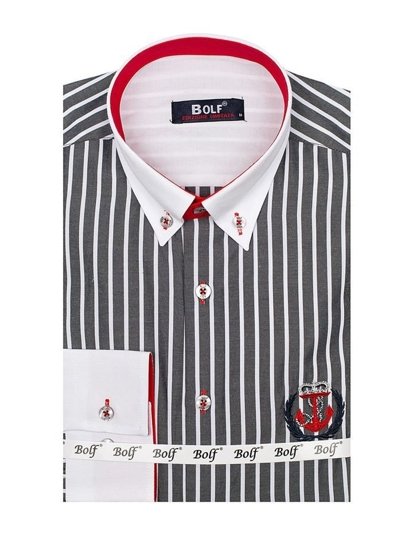 Camicia a righe a manica lunga da uomo grafite Bolf 1771