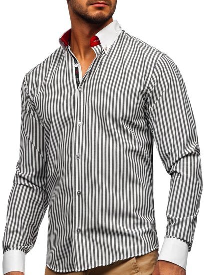 Camicia a righe a manica lunga da uomo grafite Bolf 20727