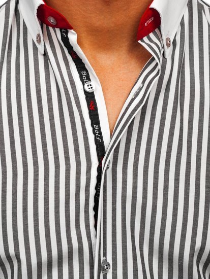 Camicia a righe a manica lunga da uomo grafite Bolf 20727