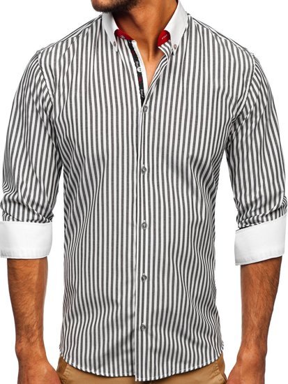 Camicia a righe a manica lunga da uomo grafite Bolf 20727