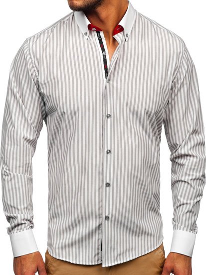 Camicia a righe a manica lunga da uomo grigia Bolf 20727