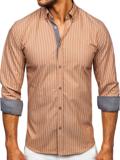 Camicia a righe a manica lunga da uomo marrone Bolf 20731-1