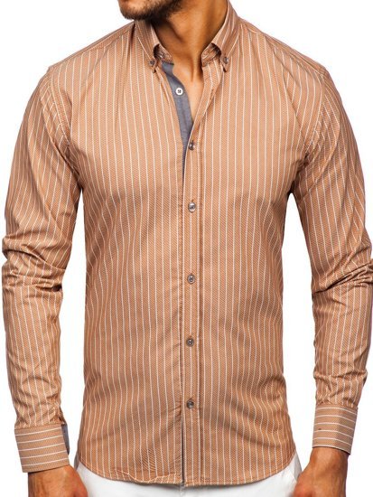 Camicia a righe a manica lunga da uomo marrone Bolf 20731-1