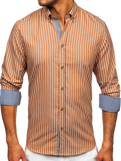 Camicia a righe a manica lunga da uomo marrone Bolf 20731