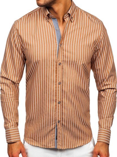 Camicia a righe a manica lunga da uomo marrone Bolf 20731