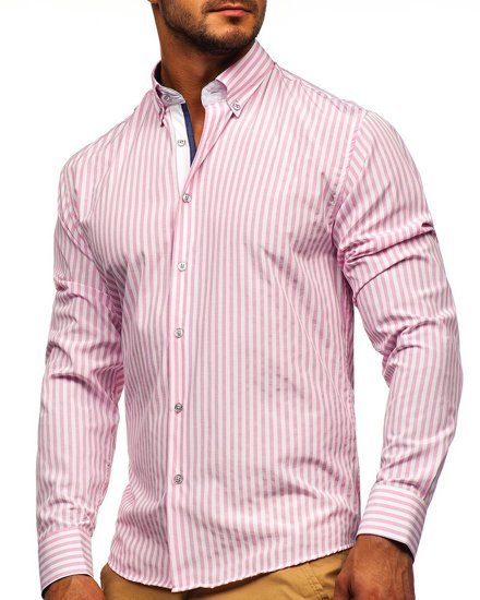 Camicia a righe a manica lunga da uomo rosa Bolf 20704