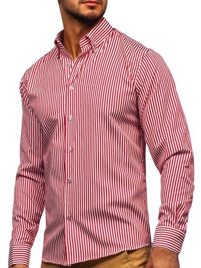 Camicia a righe a manica lunga da uomo rossa Bolf 20726