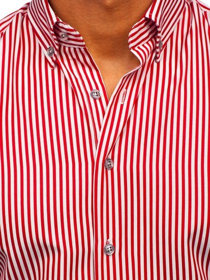 Camicia a righe a manica lunga da uomo rossa Bolf 20726