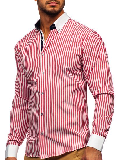 Camicia a righe a manica lunga da uomo rossa Bolf 20727