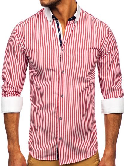 Camicia a righe a manica lunga da uomo rossa Bolf 20727