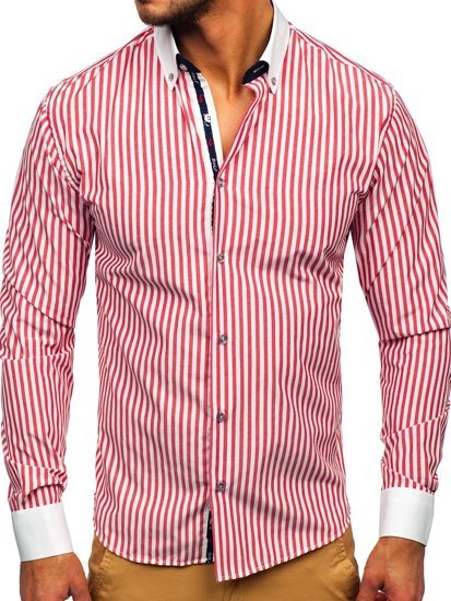 Camicia a righe a manica lunga da uomo rossa Bolf 20727