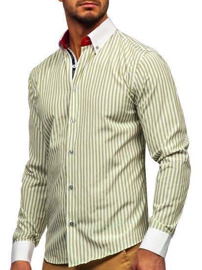 Camicia a righe a manica lunga da uomo verde Bolf 20727