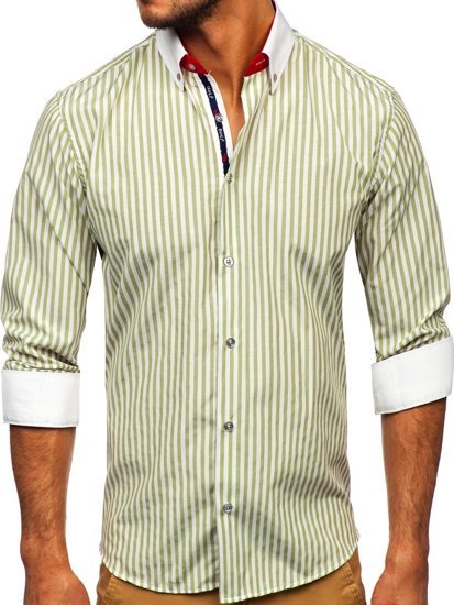 Camicia a righe a manica lunga da uomo verde Bolf 20727