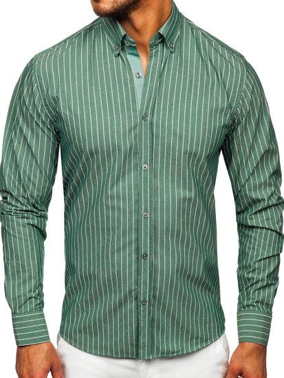 Camicia a righe a manica lunga da uomo verde Bolf 20731-1