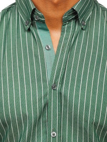 Camicia a righe a manica lunga da uomo verde Bolf 20731-1