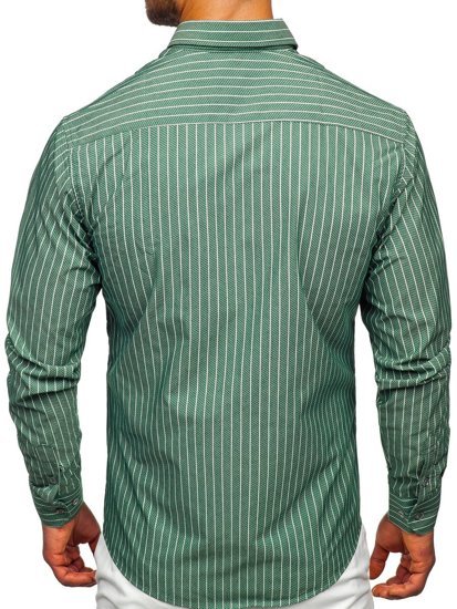 Camicia a righe a manica lunga da uomo verde Bolf 20731-1