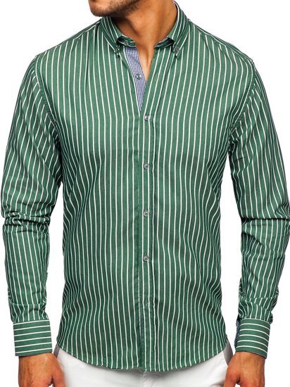 Camicia a righe a manica lunga da uomo verde Bolf 20731