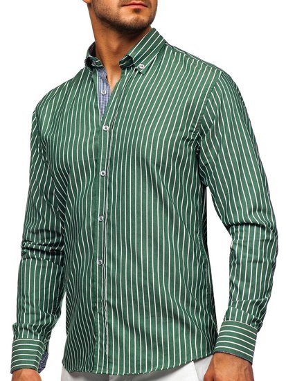 Camicia a righe a manica lunga da uomo verde Bolf 20731