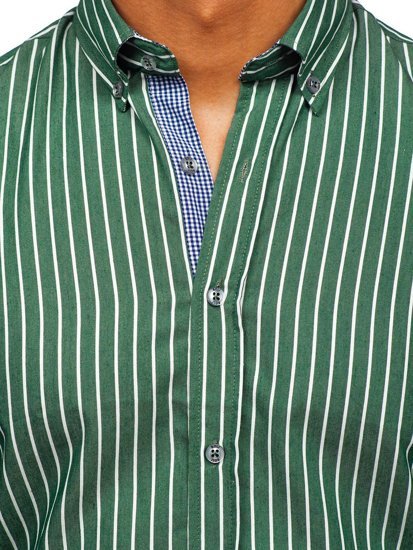 Camicia a righe a manica lunga da uomo verde Bolf 20731