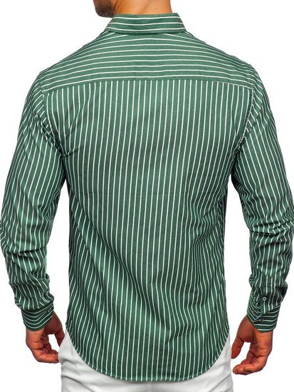 Camicia a righe a manica lunga da uomo verde Bolf 20731