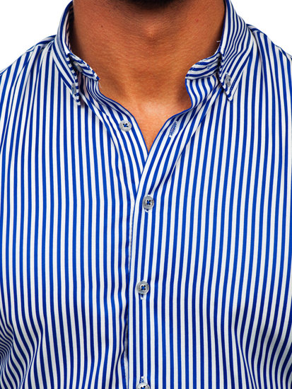 Camicia a righe a maniche lunghe da uomo azzurra Bolf 22731