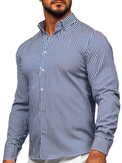 Camicia a righe a maniche lunghe da uomo blu Bolf 22731